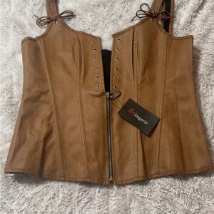 Brown Corset Top with Front Zipper